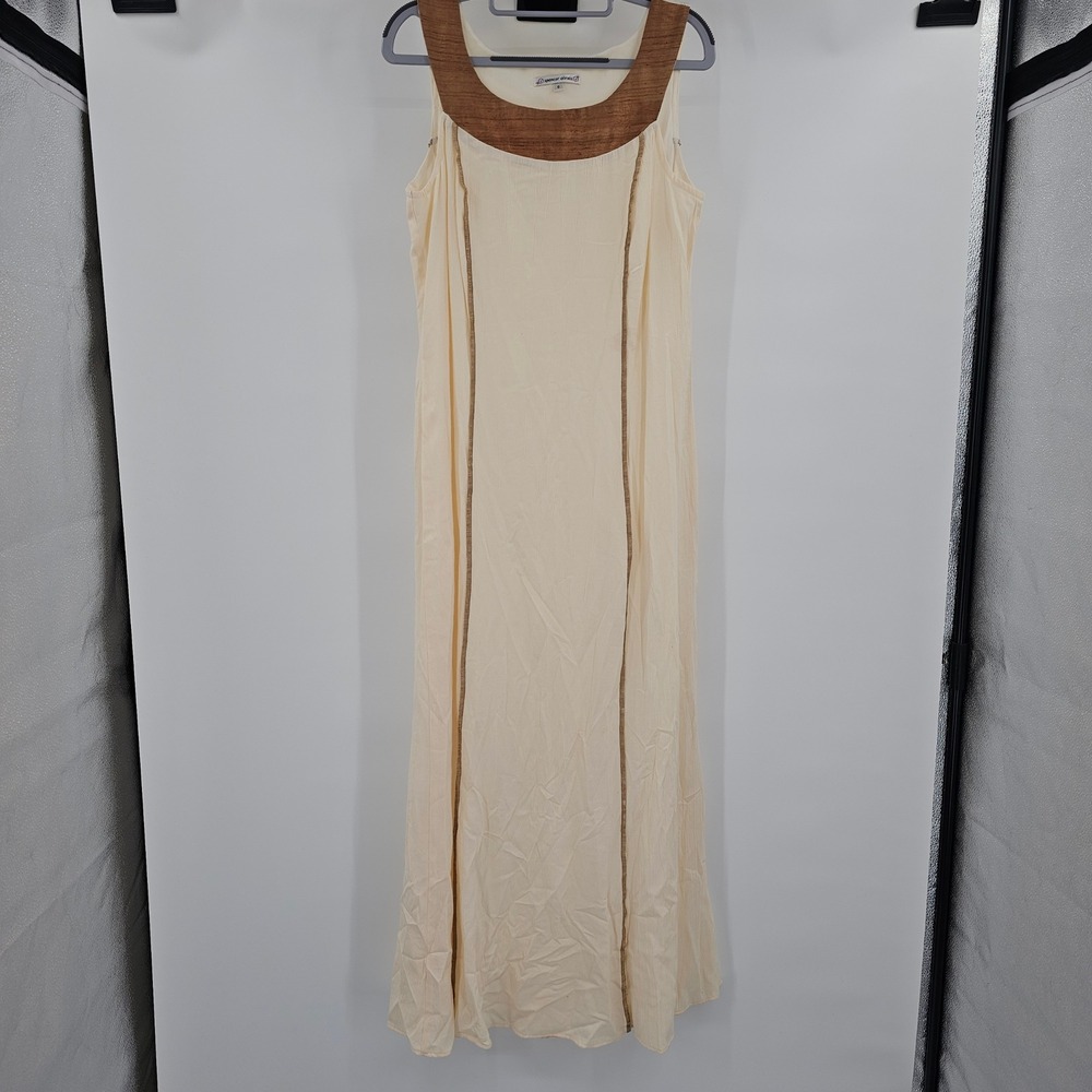 Vintage Spencer Alexis Cream Sleeveless Maxi Dress Bronze‎ Trim Style Size 6 USA